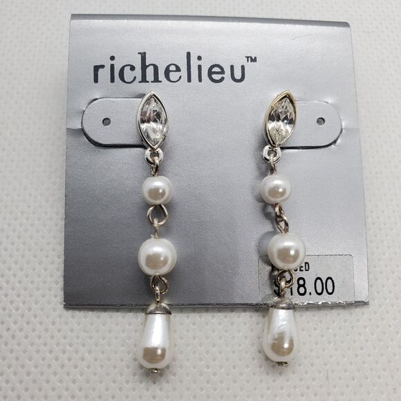NWT Richelieu Rhinestone & Faux Pearl Dangling Earrings - Picture 1 of 3